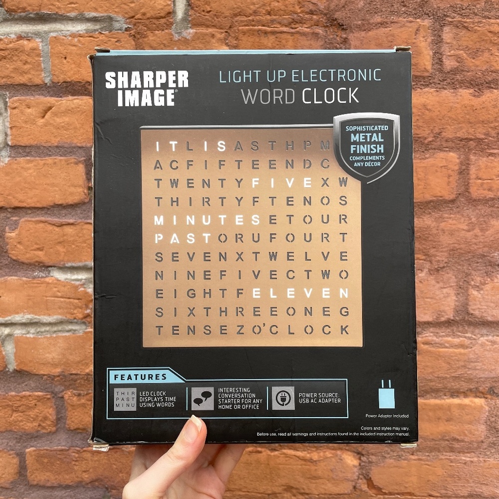 Sharper Image Rose Gold Metal Word Clock for Desk Office LED Electronic New